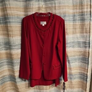 DANNY & NICOLE Plus Red Blazer and Skirt Set/Suit Elegant Cut-Out Neckline